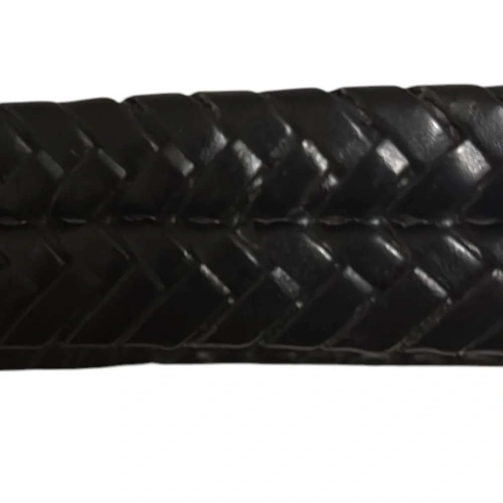 Brighton Vintage Woven Black Leather belt with metal buckle and accents, S/28